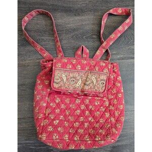 Maggi B Vintage Quilted Cotton Red Paisley Travel Back Pack Excellent Condition